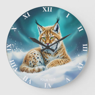 Fantasy Cute Lynx Cub Winter Large Clock
