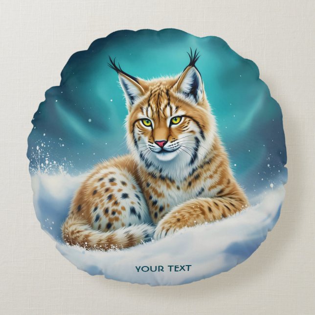 Fantasy Cute Lynx Cub Winter Round Cushion (Front)
