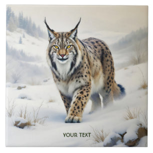 Fantasy Cute Lynx Winter Snow Ceramic Tile