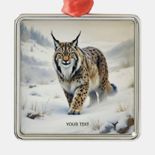 Fantasy Cute Lynx Winter Snow Metal Ornament