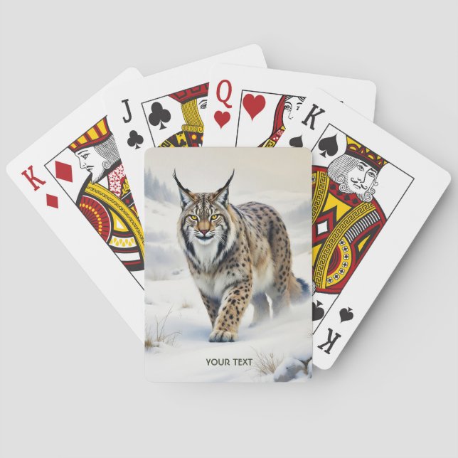 Fantasy Cute Lynx Winter Snow Playing Cards (Back)