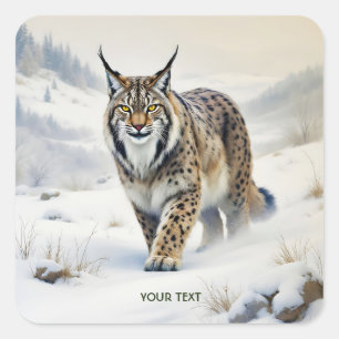 Fantasy Cute Lynx Winter Snow Square Sticker