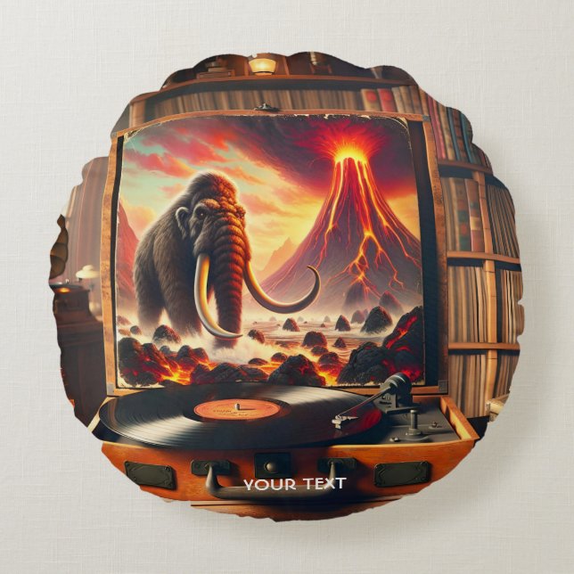 Fantasy Cute Mammoth Vinyl Player Round Cushion (Front)