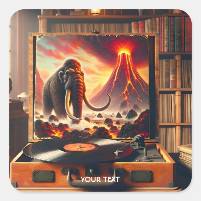 Fantasy Cute Mammoth Vinyl Player Square Sticker (Front)