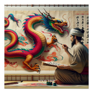 Fantasy Cute Man Brush Dragon Poster