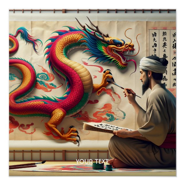 Fantasy Cute Man Brush Dragon Poster (Front)