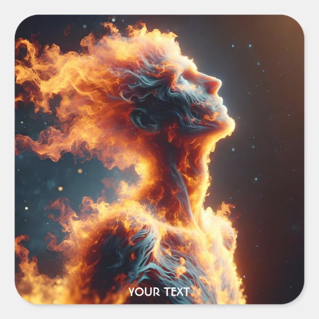 Fantasy Cute Man Fire Portrait Square Sticker (Front)