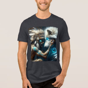 Fantasy Cute Man Hugging Wolf Tri-Blend Shirt