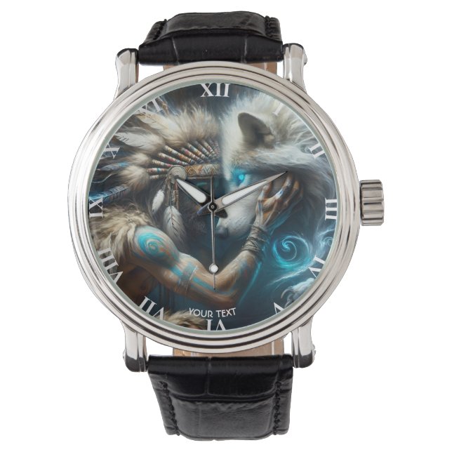 Fantasy Cute Man Hugging Wolf Watch (Front)