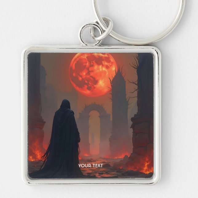 Fantasy Cute Man Moon Red Key Ring (Front)