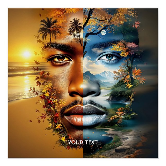 Fantasy Cute Man Sea Mountains Poster (Front)