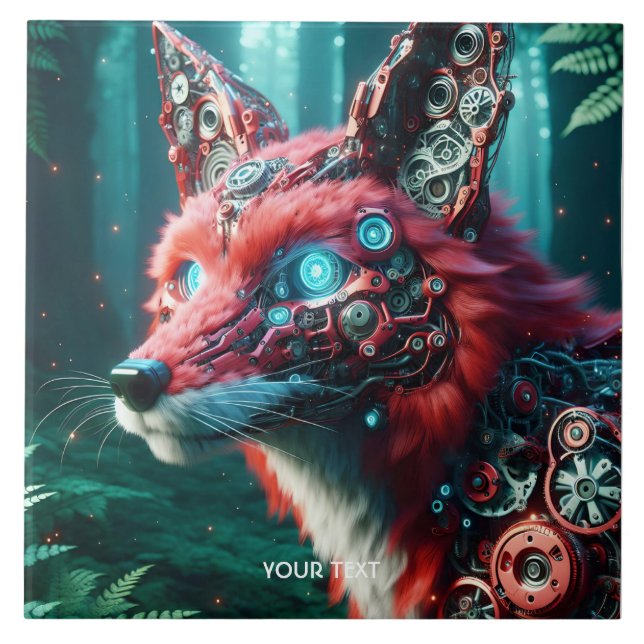 Fantasy Cute Mechanic Fox Cyborg Ceramic Tile (Front)