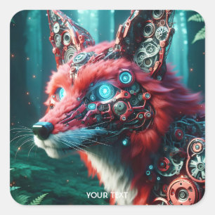 Fantasy Cute Mechanic Fox Cyborg Square Sticker