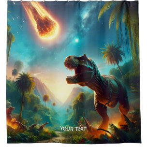 Fantasy Cute Meteor Scared T-Rex Shower Curtain