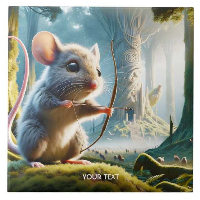 Fantasy Cute Mice Bow Forest Ceramic Tile (Front)