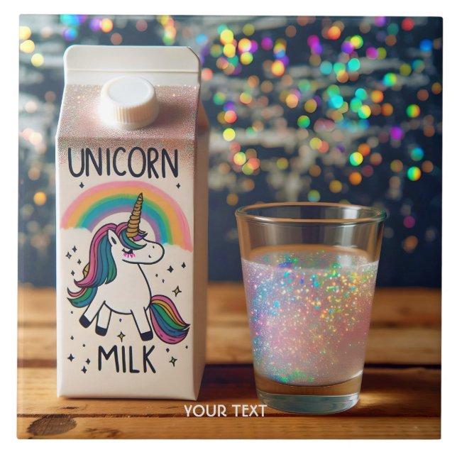 Fantasy Cute Milk Unicorn Rainbow Ceramic Tile (Front)