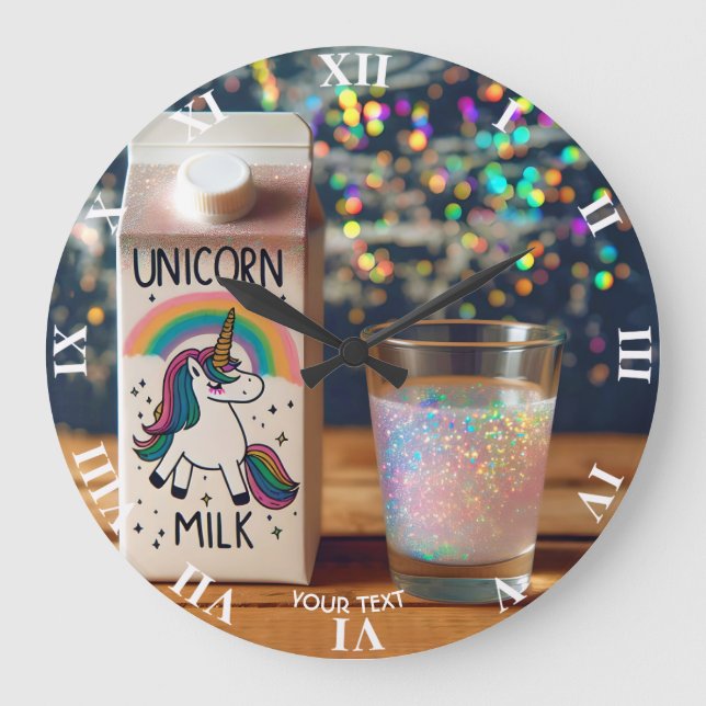 Fantasy Cute Milk Unicorn Rainbow Large Clock (Front)