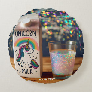 Fantasy Cute Milk Unicorn Rainbow Round Cushion