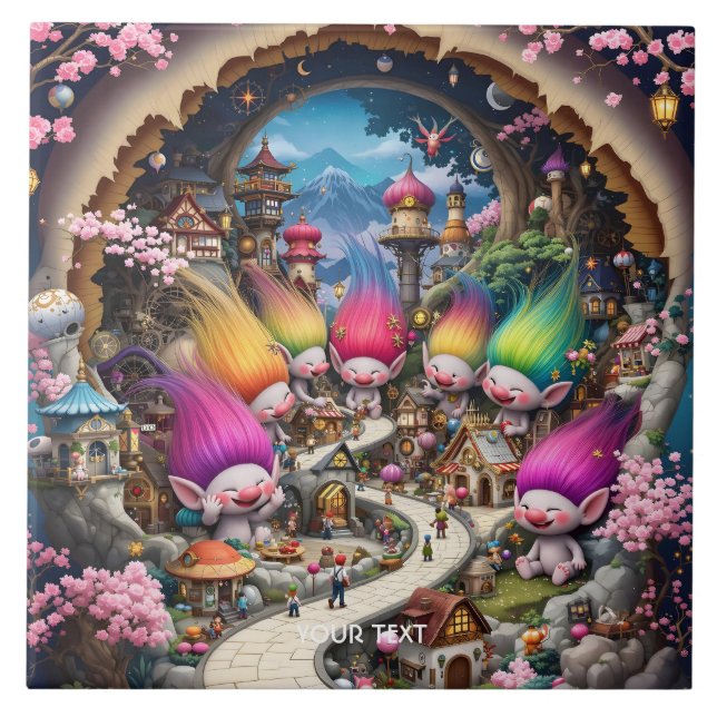 Fantasy Cute Mini Troll City Ceramic Tile (Front)