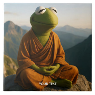 Fantasy Cute Monk Frog Mountains Ceramic Tile