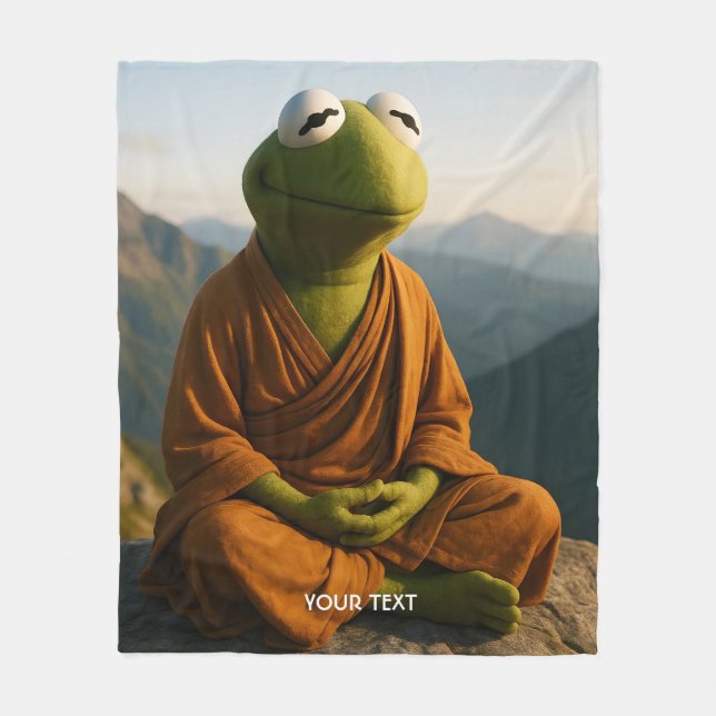 Fantasy Cute Monk Frog Mountains Fleece Blanket (Front)