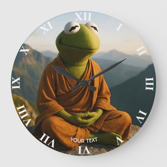 Fantasy Cute Monk Frog Mountains Large Clock (Front)