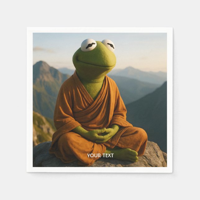 Fantasy Cute Monk Frog Mountains Napkin (Front)