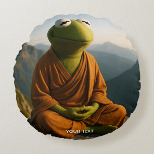 Fantasy Cute Monk Frog Mountains Round Cushion
