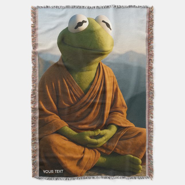 Fantasy Cute Monk Frog Mountains Throw Blanket (Front Vertical)