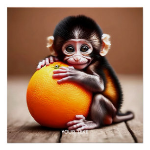 Fantasy Cute Monkey Baby Orange Poster