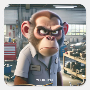 Fantasy Cute Monkey Repair Shop Square Sticker