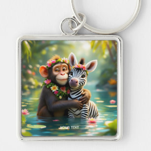 Fantasy Cute Monkey Zebra Hug Key Ring
