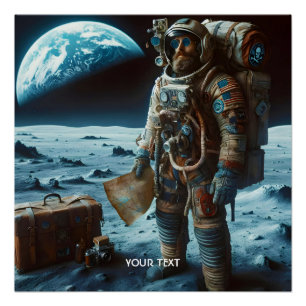 Fantasy Cute Moon Astronaut Bags Poster