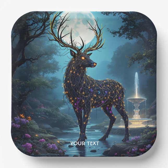Fantasy Cute Moon Deer Night Paper Plate (Front)