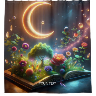 Fantasy Cute Moon Garden Book Shower Curtain