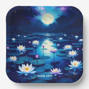 Fantasy Cute Moon Lily Pond Paper Plate