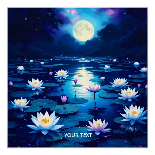 Fantasy Cute Moon Lily Pond Poster (Front)