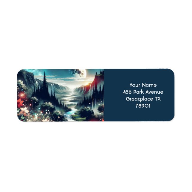 Fantasy Cute  Moon River Flowers Return Address Label (Front)