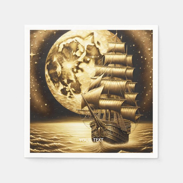 Fantasy Cute Moon Sea Ship Napkin (Front)