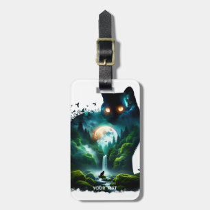 Fantasy Cute Moon Waterfall Cat Luggage Tag