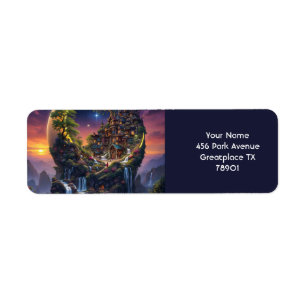 Fantasy Cute Moon Waterfall Forest Return Address Label