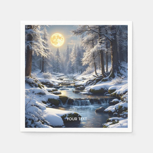 Fantasy Cute Moon Winter Forest Napkin (Front)