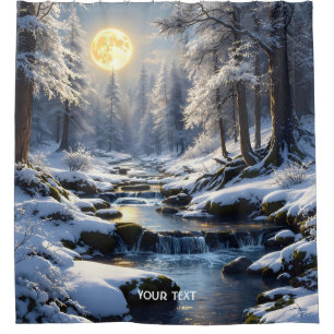 Fantasy Cute Moon Winter Forest Shower Curtain