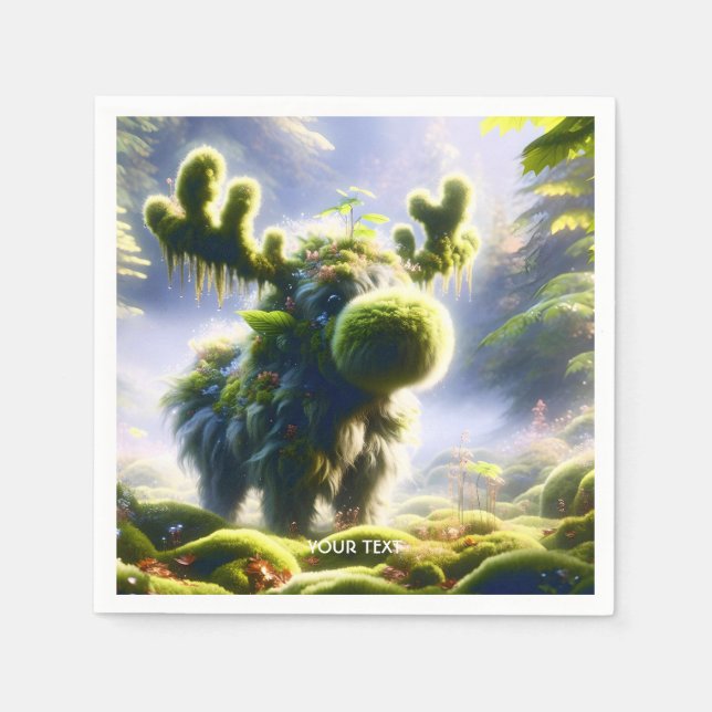 Fantasy Cute Moss Moose Forest Napkin (Front)