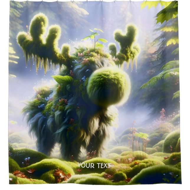 Fantasy Cute Moss Moose Forest Shower Curtain (Front)
