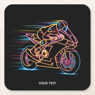 Fantasy Cute Motorcycle Race Night Square Paper Coaster