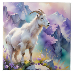Fantasy Cute Mountain Goat Meadow Ceramic Tile