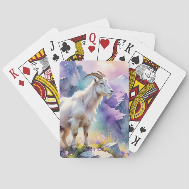 Fantasy Cute Mountain Goat Meadow Playing Cards (Back)