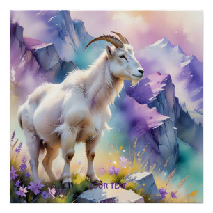 Fantasy Cute Mountain Goat Meadow Poster
