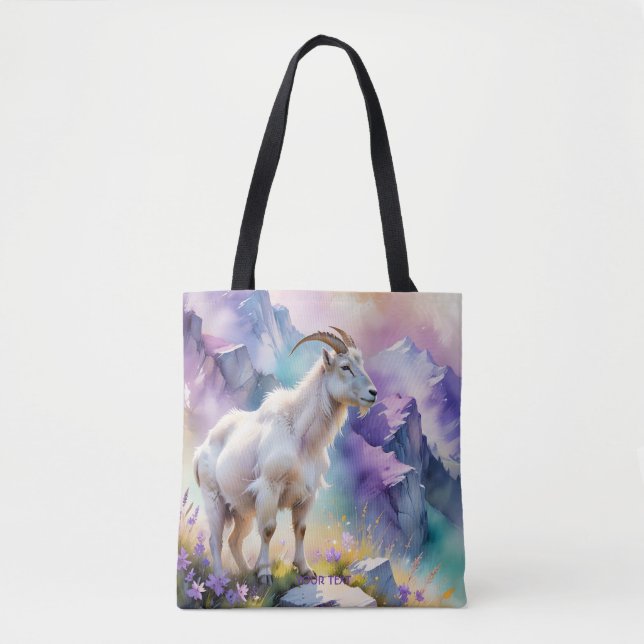 Fantasy Cute Mountain Goat Meadow Tote Bag (Front)